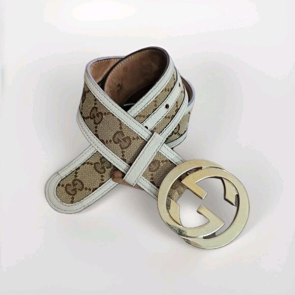 Gucci GG Monogram Canvas Leather Belt Women’s Size 34/85 - Picture 1 of 13